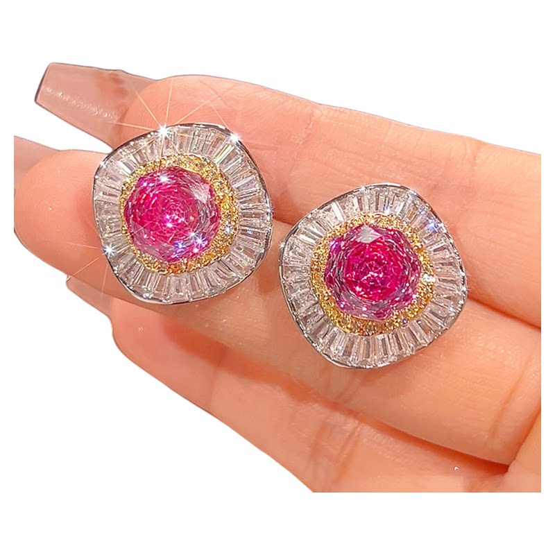 Rose cut pitaya color pendant ring and earring set
