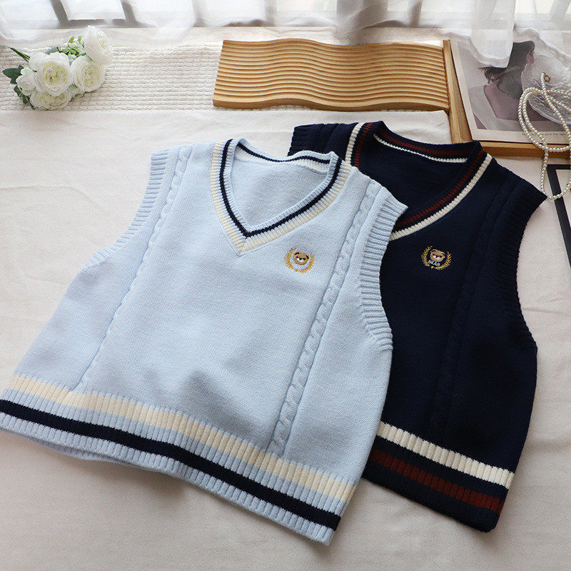 2026早春新款韩版时尚条纹撞色减龄刺绣针织马甲背心女,淘宝优惠券,粉丝福利购,淘宝优惠卷
