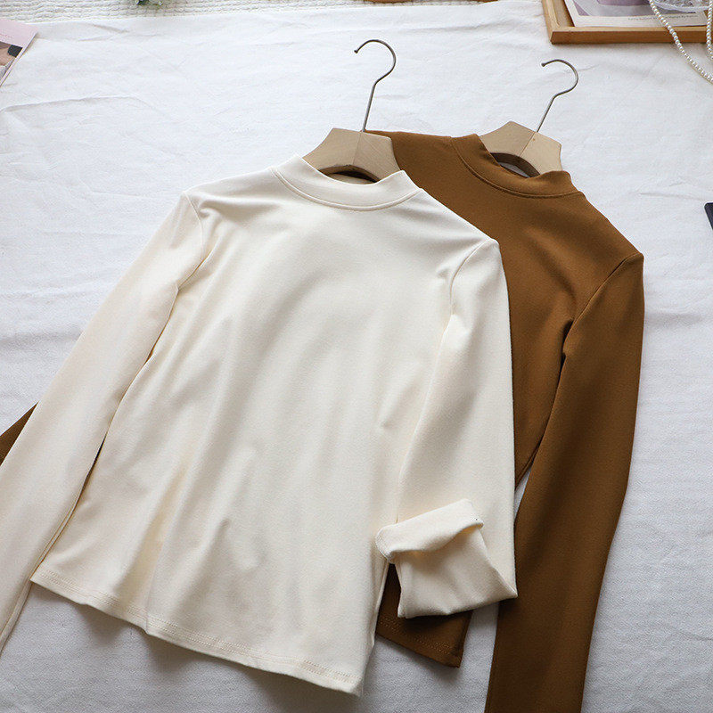 2026秋冬新款韩版立领简约显瘦百搭抓绒长袖打底衫女,淘宝优惠券,粉丝福利购,淘宝优惠卷