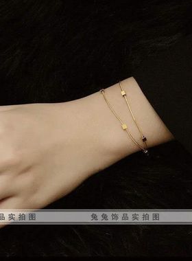 【钛钢不掉色】不过敏简约风小方块随性美蛇骨链双层手链手饰女款