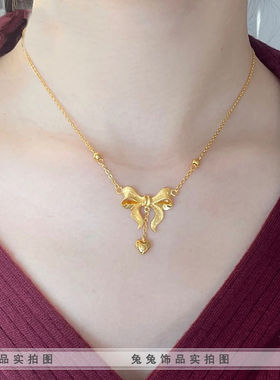 【钛钢不褪色】周家同款在逃公主甜心蝴蝶结爱心桃心流苏闺蜜项链