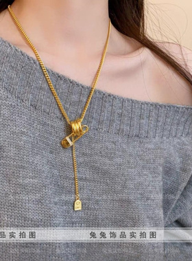 钛钢三环曲别针情侣项链毛衣链