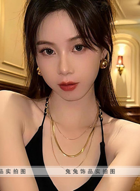 钛钢蛇骨链女三层叠戴层次感项链