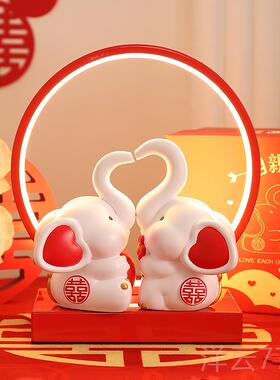 高档结婚送新人闺蜜情饰大象摆件侣客厅婚房布置家居装订品新婚婚