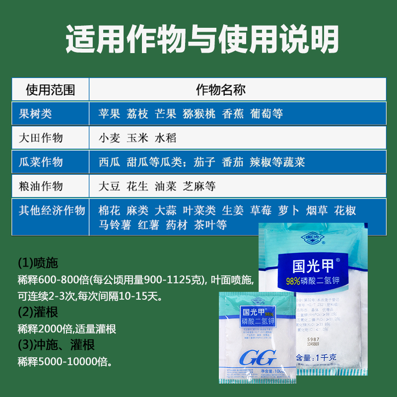 国光甲高含量98%磷酸二氢钾大田果树作物补磷钾家用农用叶面花肥 - 图2