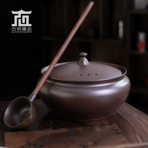 黑白花茶粗陶大容量煮茶器带过滤茶勺盖子围炉煮茶家用电陶炉套装 - 图1