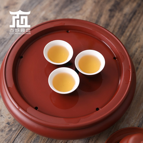 黄甲荣潮州传统手拉朱泥茶盘纯手工茶船家用壶承干泡茶海工夫茶池 - 图0