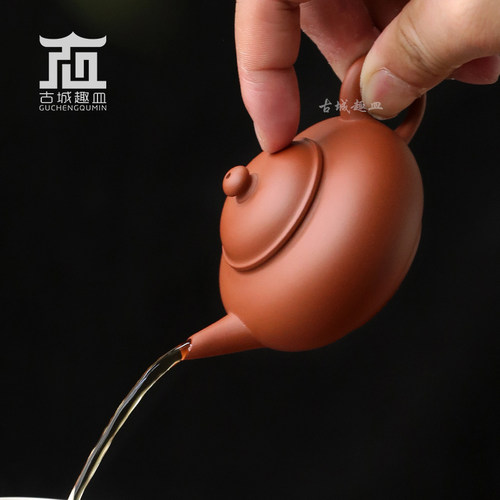 林卫东水平壶潮州手拉壶鸡蛋黄朱泥全手工泡茶壶紫砂乌龙薄胎小品 - 图2
