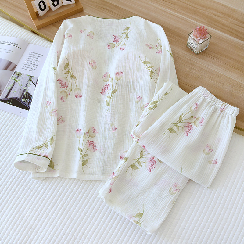 婴儿棉免文胸双层纱布睡衣女春秋夏季薄款纯棉V领带胸垫长袖家居,淘宝优惠券,粉丝福利购,淘宝优惠卷