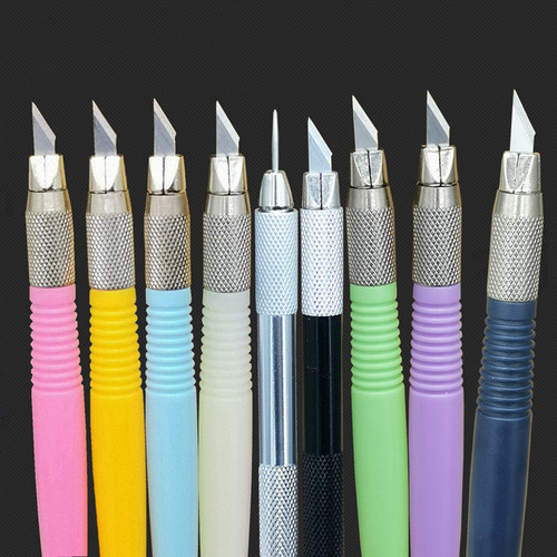 橡皮章剪纸手帐塑料学生美术金属雕刻刀彩色小黄小黑笔刀工具套装 - 图1