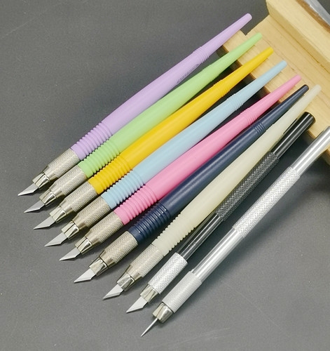 橡皮章剪纸手帐塑料学生美术金属雕刻刀彩色小黄小黑笔刀工具套装 - 图2