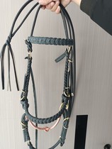 手工纯牛皮水勒马叉子骑马嚼子龙套合口皮编花大小可调节马龙套