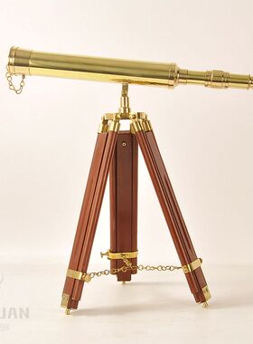 北欧进口轻奢黄铜实木支架望远镜书房桌面装饰摆设酒柜工艺品摆件