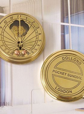进口黄铜便携式口袋日晷罗盘摆件复古怀旧欧洲大航海时代工艺品