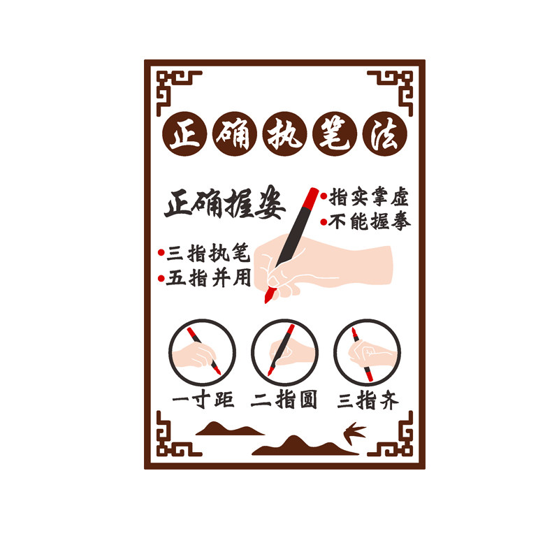硬笔书法教室装饰布置画正确坐姿握笔姿势图3d立体培训班标语墙贴