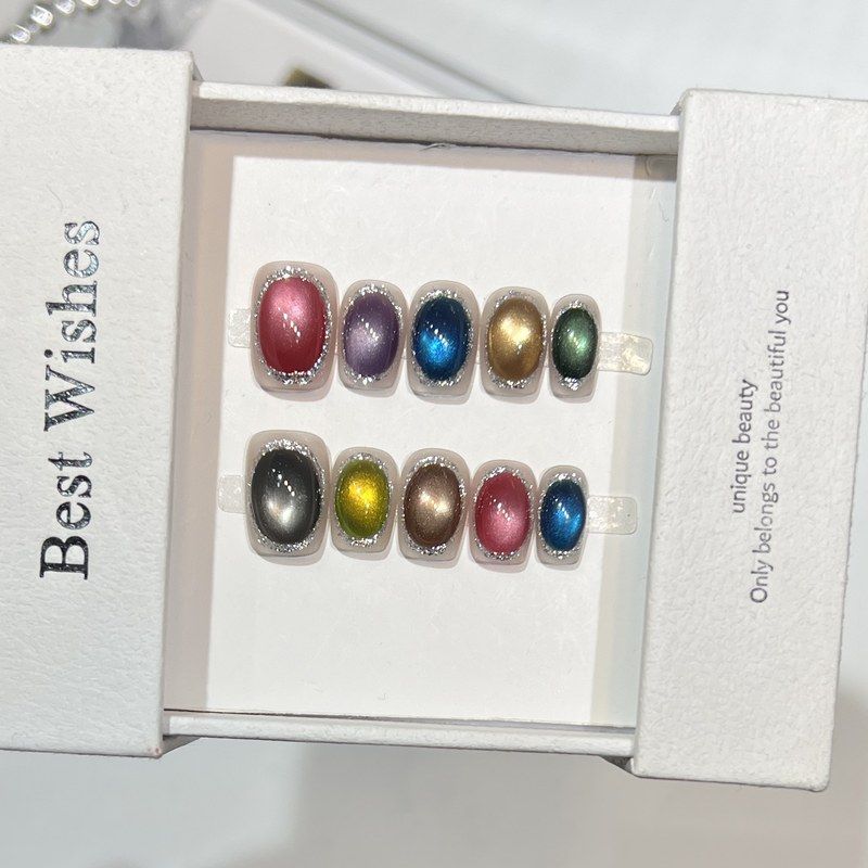 甜心小精灵七彩魔豆可爱ins风穿戴甲甲片立体玻璃珠猫眼手工美甲 - 图1