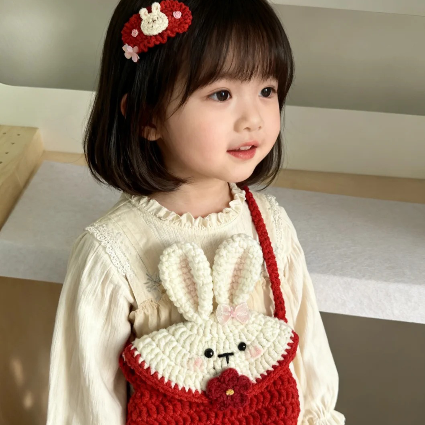 小兔子围巾发夹手工钩织可爱宝妈打发时间送小朋友礼物DIY材料包,淘宝优惠券,粉丝福利购,淘宝优惠卷