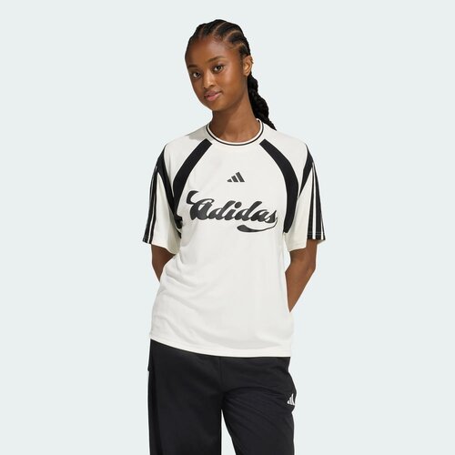 adidas阿迪达斯女子足球风撞色舒适透气运动休闲短袖T恤KB6126 - 图0