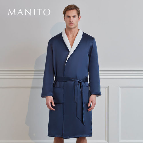 MANITO/曼尼陀Silk Terry男士真丝睡袍款桑蚕丝家居服 - 图0