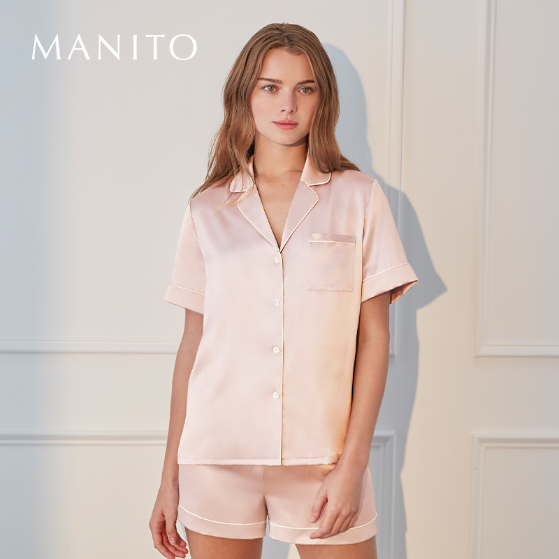 MANITO/曼尼陀Authentic真丝短袖短裤套装桑蚕丝家居服春夏季