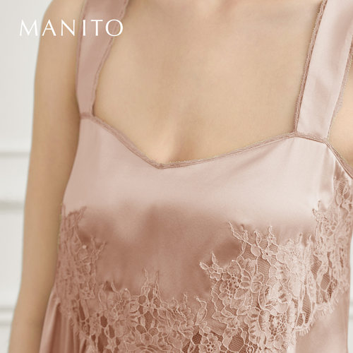 MANITO/曼尼陀Windy 女士桑蚕丝吊带连衣裙亲肤蕾丝睡裙 - 图2