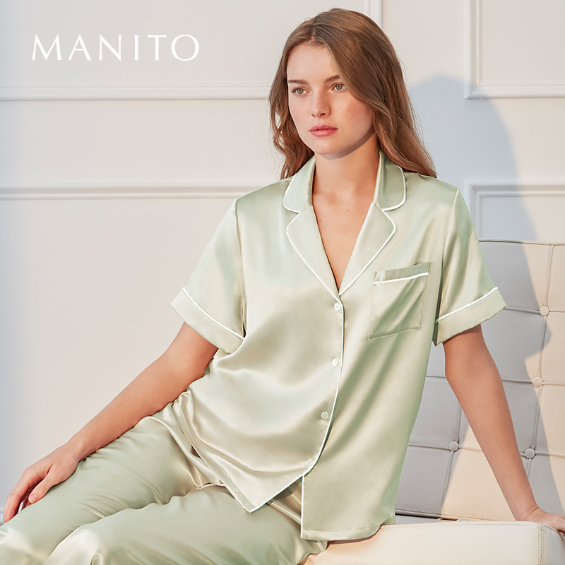 MANITO/曼尼陀真丝睡衣Authentic短袖长裤套装桑丝家居服睡衣夏季