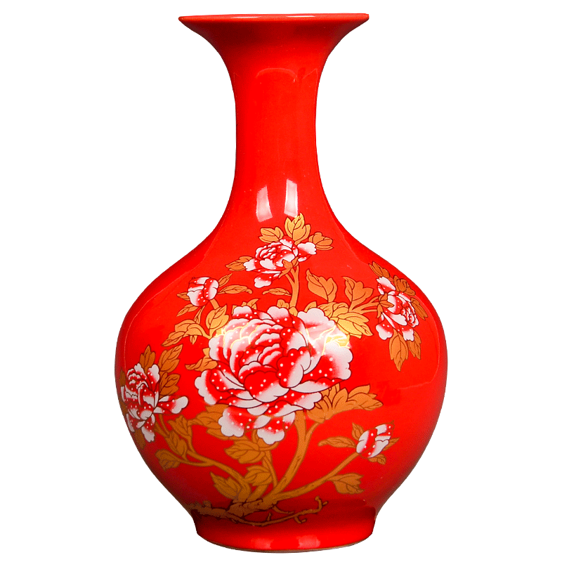 景德镇陶瓷器中国红色花瓶插花器家居客厅小瓷瓶摆件结婚装饰品h1 - 小 