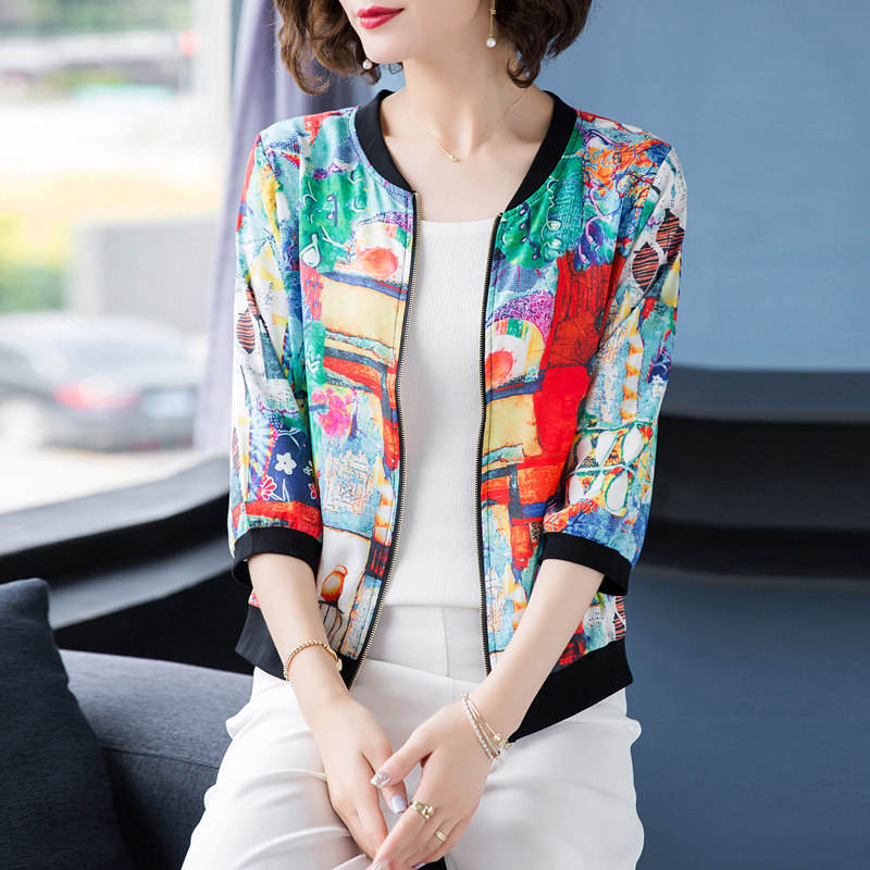 夹克式薄款2020夏新款印花防晒衣 素芷偌短外套