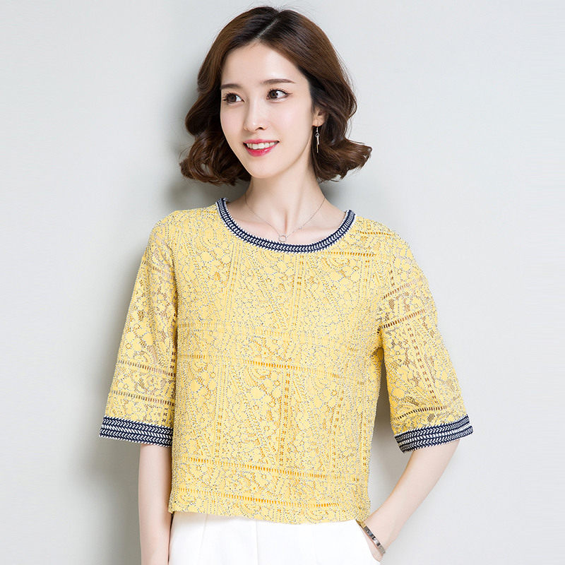 搭配阔腿裤裙子的夏季2020新款t恤 素芷偌蕾丝衫/雪纺衫