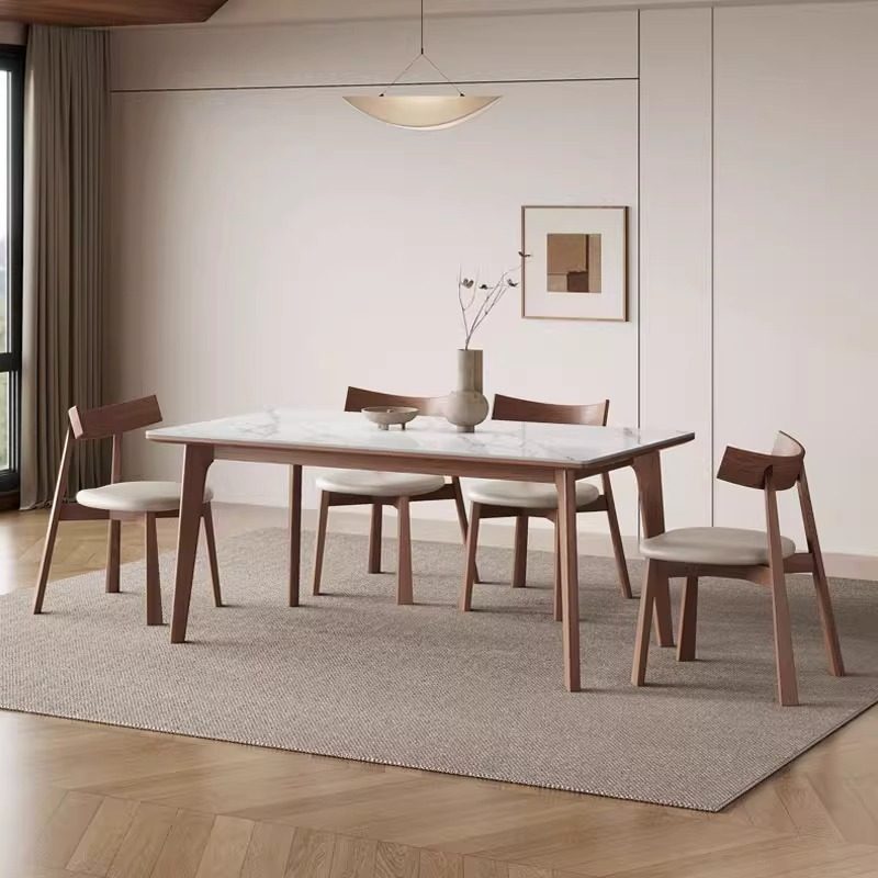 岩板餐桌椅组合家用小户型长方形全托底板实木餐桌26款胡桃色餐桌,淘宝优惠券,粉丝福利购,淘宝优惠卷