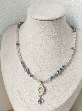 新中式复古原创月光石项链珍珠小众设计感锁骨链