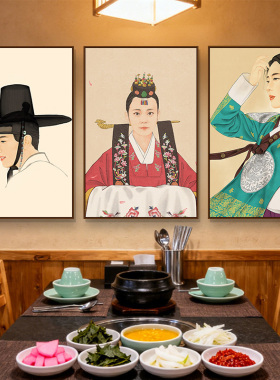 韩国餐厅烤肉店装饰画朝鲜族民俗特色饭店壁画韩式泡菜料理店挂画