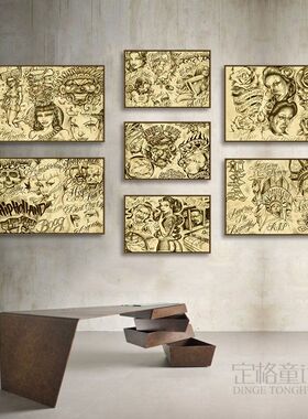 纹身店装饰画传统刺青西海岸奇卡诺风格挂画复古牛皮纸风格壁画