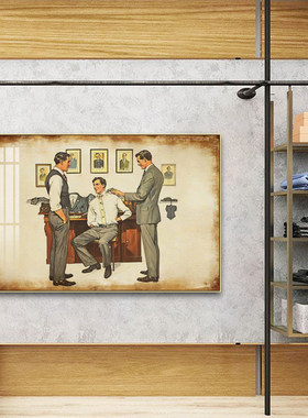美式复古男士服装店装饰画西装店男装店挂画私人定制裁缝店壁画