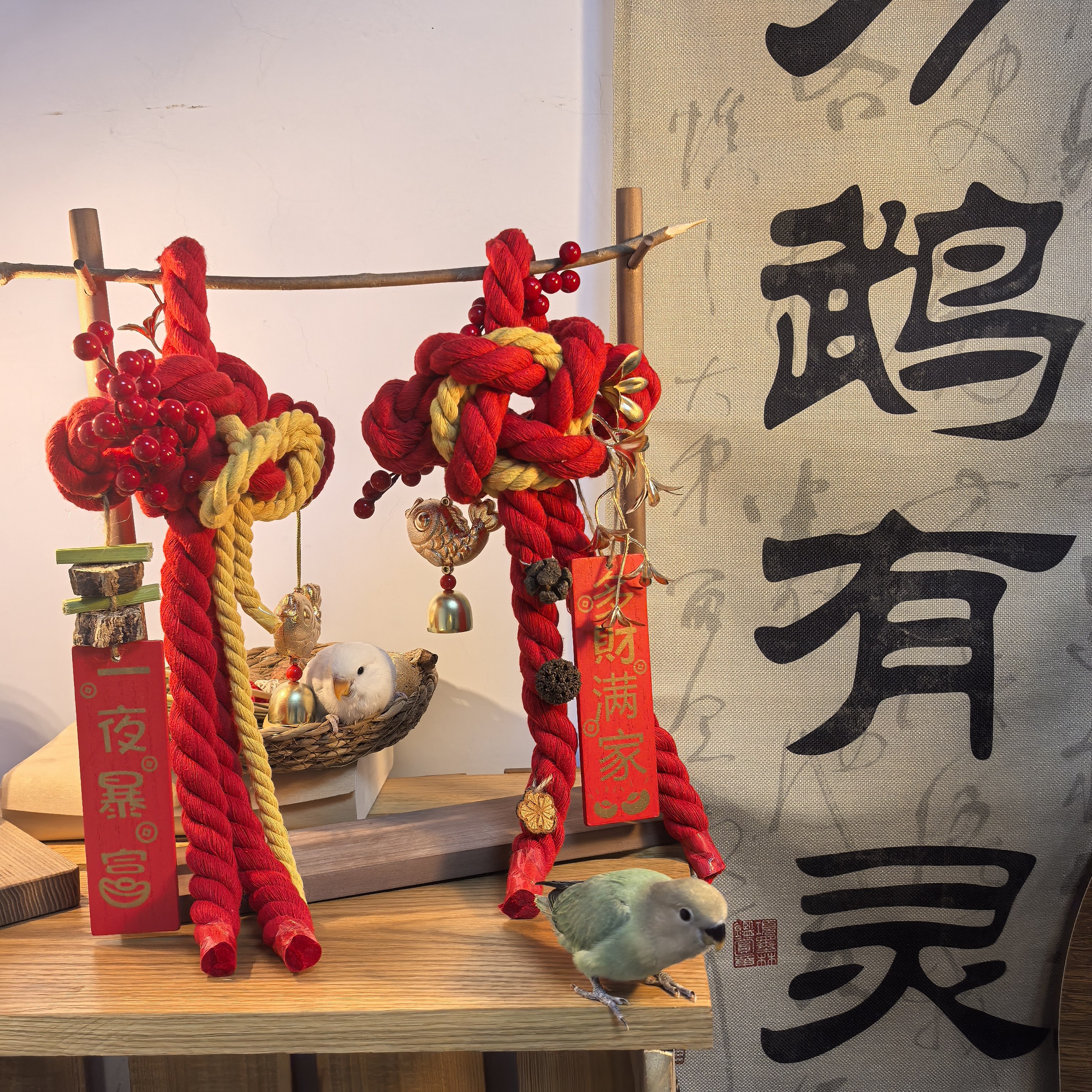 鹦鹉  新年挂件2026蛇年挂件春节元旦装饰用品万字结门把手挂件,淘宝优惠券,粉丝福利购,淘宝优惠卷