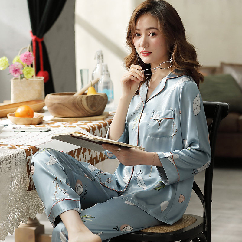 春秋季冰丝两件套情侣丝绸男款睡衣 梵淑蔓睡衣/家居服套装