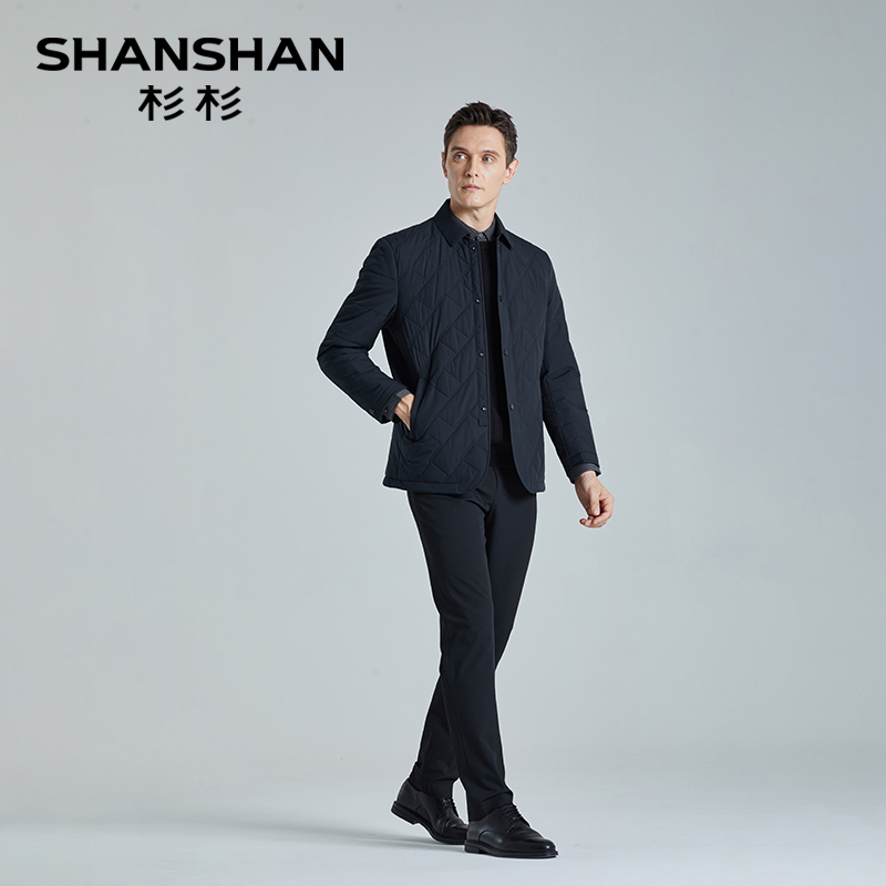 【压线锁棉】SHANSHAN杉杉休闲棉服外套男冬季新款商务修身格棉衣