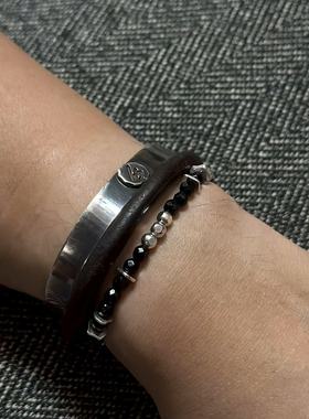 工装飞行员 日系复古百搭原创手工黑玛瑙925银隔珠手链男女