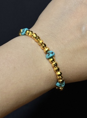 工装飞行员 手工原创复古日系百搭镭射镀金银珠松石手链手链男女