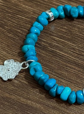 工装飞行员 菊地健同款日系复古松石琉璃珠925银蔷薇花手链项链