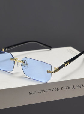 防紫外线长方形复古男女无框墨镜