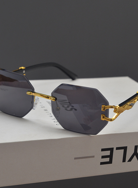 欧美复古大框多边形无框切边墨镜