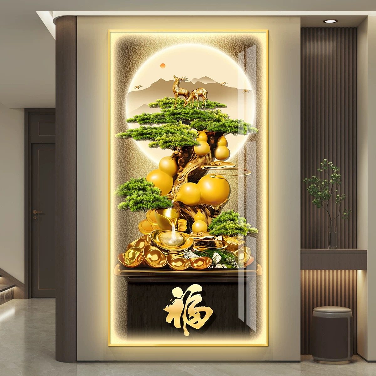 包安装进门入户玄关装饰画迎客松挂画带灯走廊过道墙壁画LED灯画,淘宝优惠券,粉丝福利购,淘宝优惠卷
