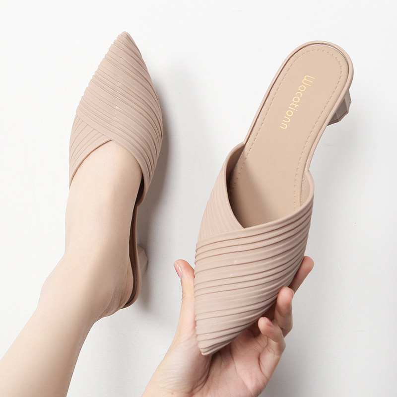 尖头时尚新款凉拖鞋夏季外穿网红ins潮流包头简约粗跟增高拖鞋女,淘宝优惠券,粉丝福利购,淘宝优惠卷