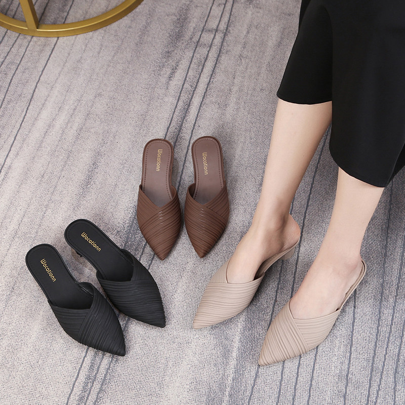 尖头时尚新款凉拖鞋夏季外穿网红ins潮流包头简约粗跟增高拖鞋女,淘宝优惠券,粉丝福利购,淘宝优惠卷