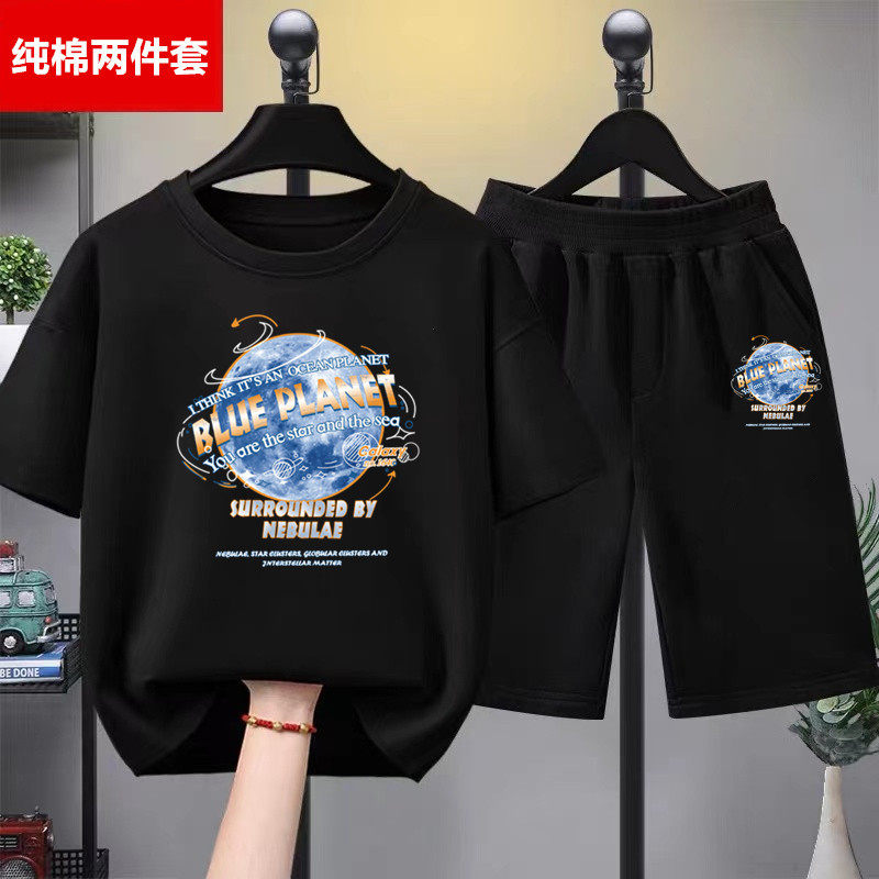 胖男童夏季套装儿童运动两件套纯棉帅气中大童上衣2025新款潮童装,淘宝优惠券,粉丝福利购,淘宝优惠卷