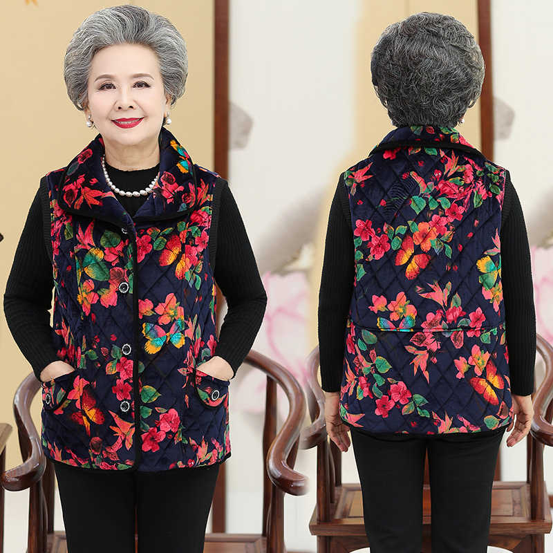 歌芳妮女装旗舰店中老年妈妈装丝绒加厚马甲棉衣棉服奶奶装老年装中年女装大码马夹2