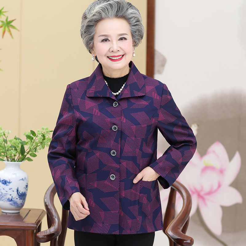 歌芳妮女装旗舰店中老年女装外套夹克短款风衣西装中年妈妈装秋装大码奶奶装老年3
