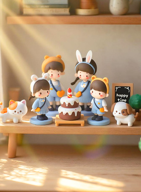 卡通兔耳女孩熊耳男孩软胶玩偶