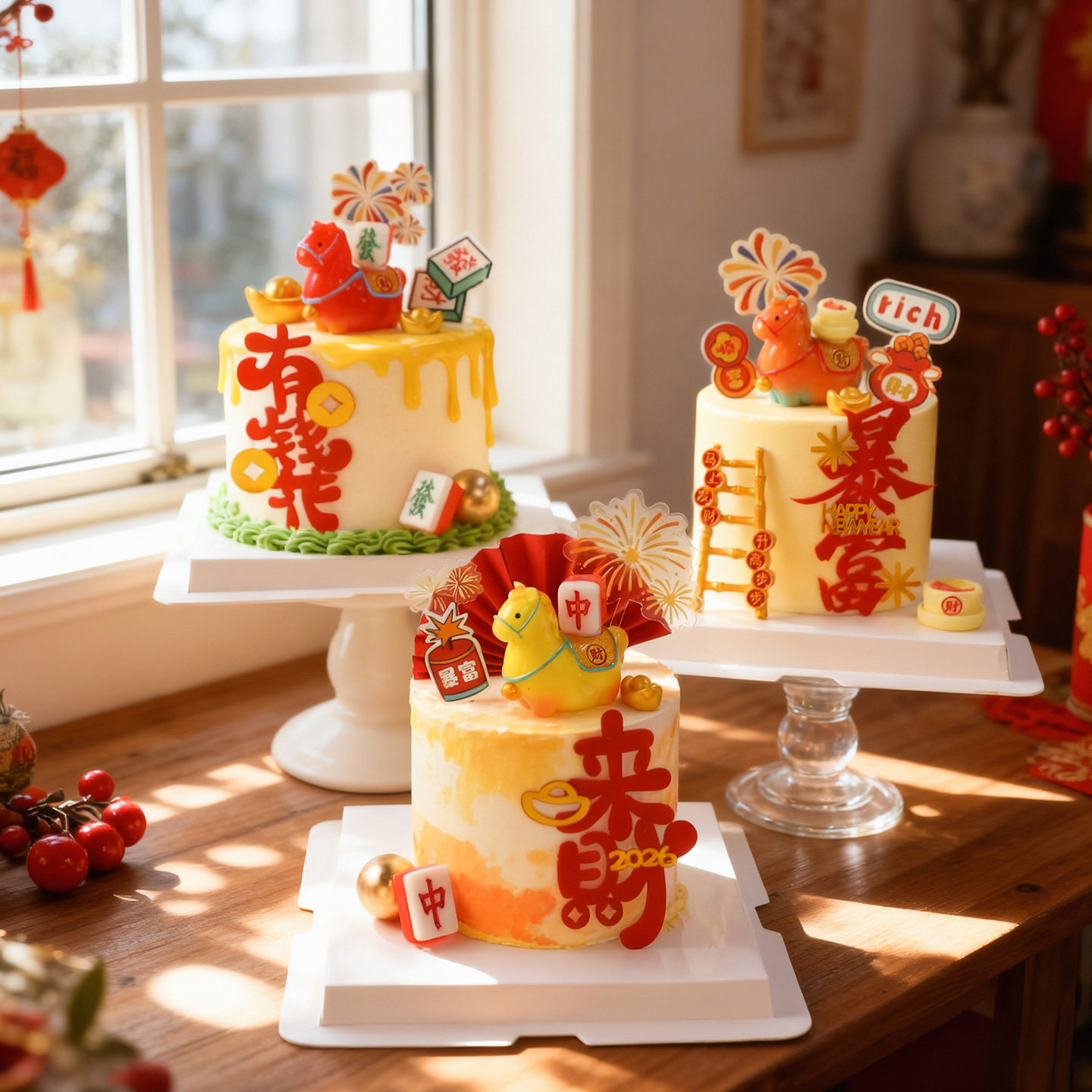 马年新年蛋糕装饰卡通旋转小马玩偶摆件元旦春节發财暴富中式插牌,淘宝优惠券,粉丝福利购,淘宝优惠卷